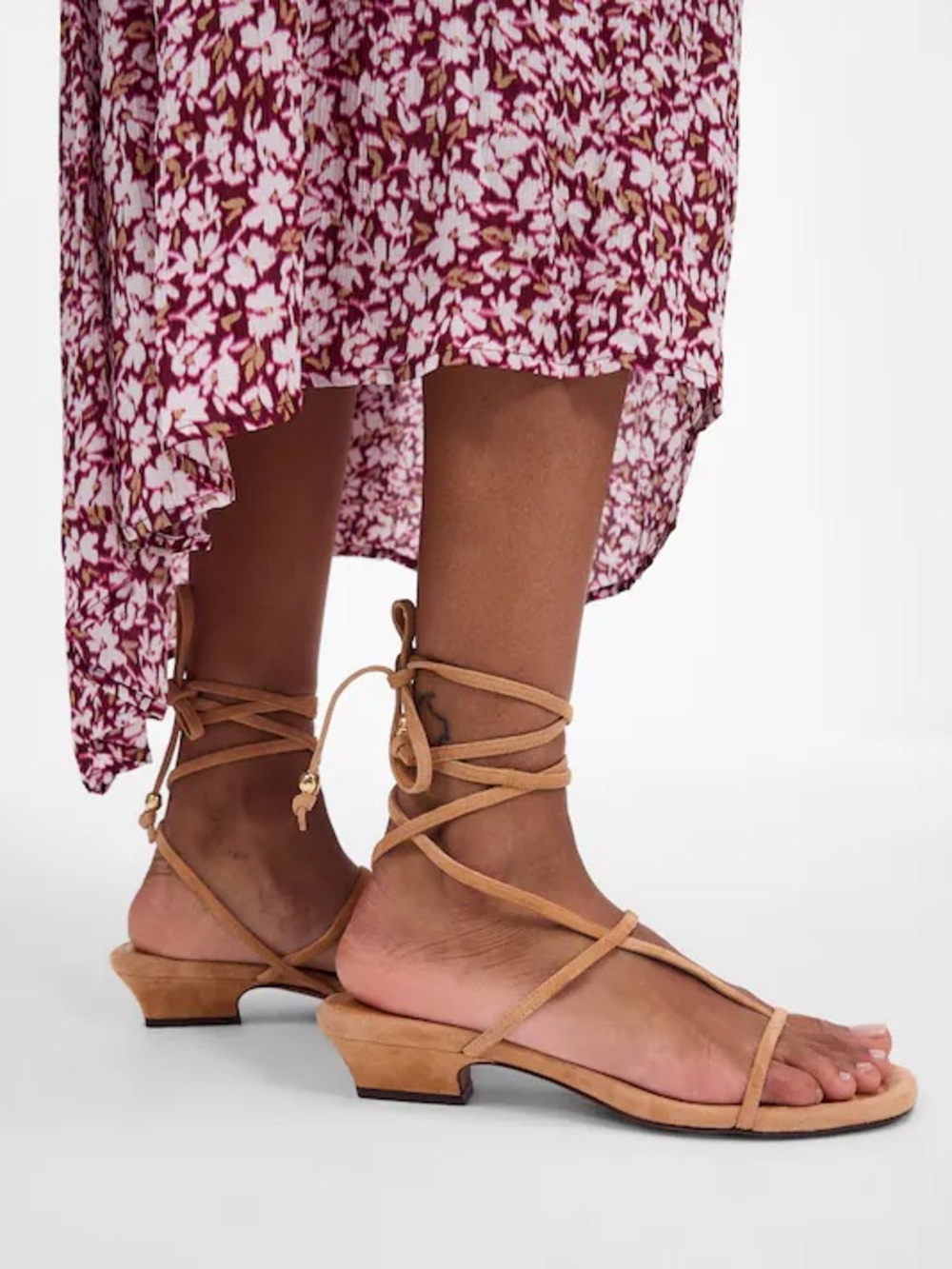 Madewell Tan Suede Lace-Up Low Heel Sandals